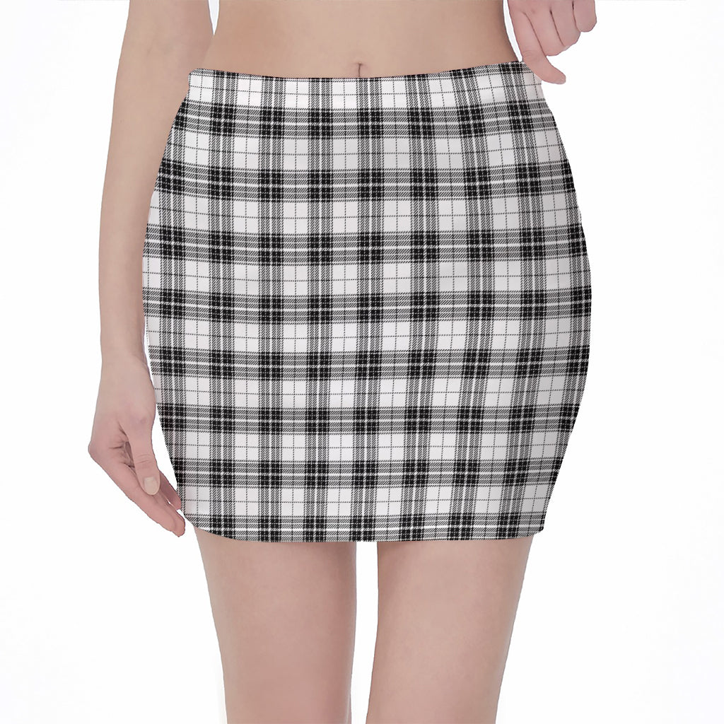 Black And White Tartan Pattern Print Pencil Mini Skirt