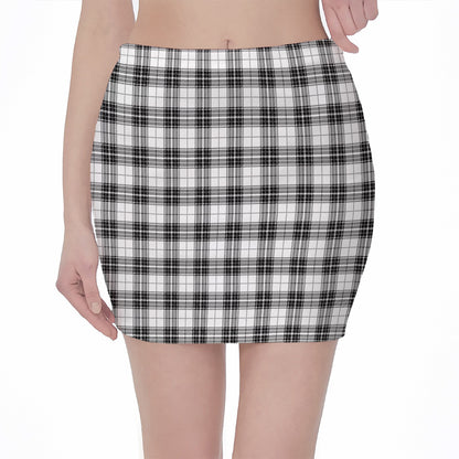 Black And White Tartan Pattern Print Pencil Mini Skirt