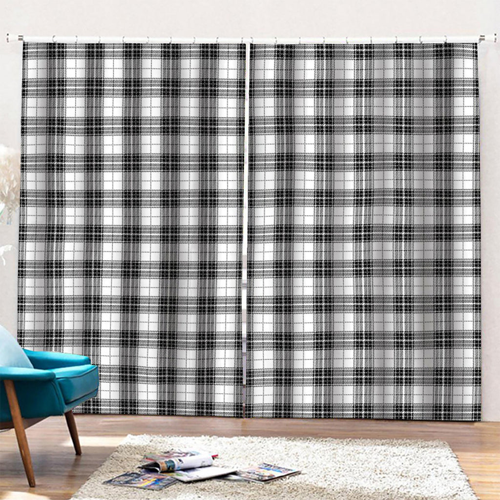 Black And White Tartan Pattern Print Pencil Pleat Curtains