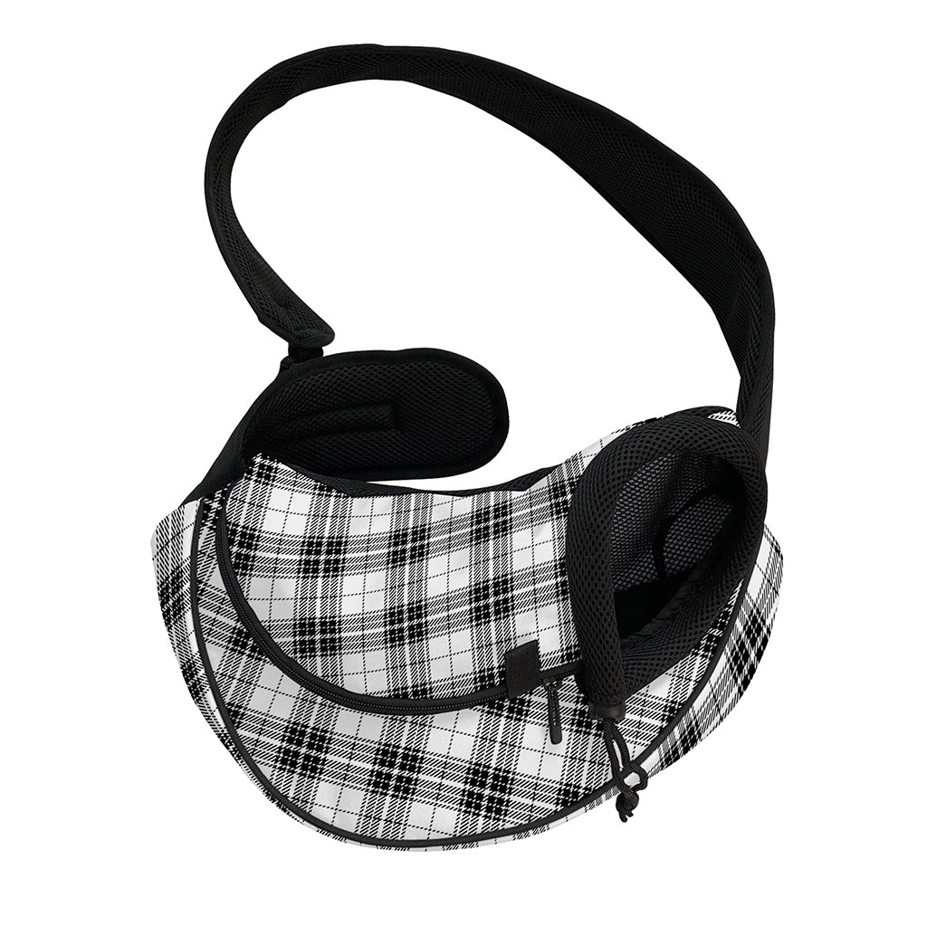 Black And White Tartan Pattern Print Pet Sling Carrier