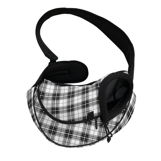 Black And White Tartan Pattern Print Pet Sling Carrier