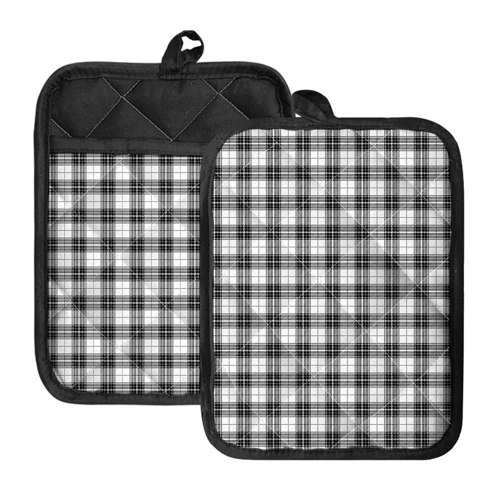 Black And White Tartan Pattern Print Pot Holders With Pocket