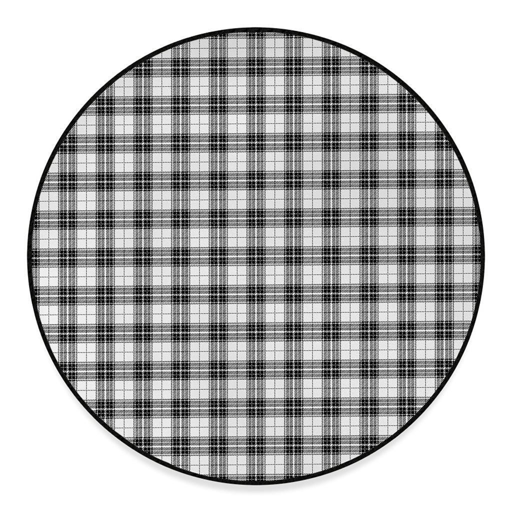 Black And White Tartan Pattern Print Round Floor Mat