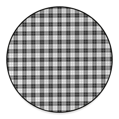 Black And White Tartan Pattern Print Round Floor Mat