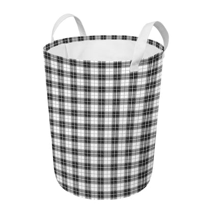 Black And White Tartan Pattern Print Round Laundry Basket
