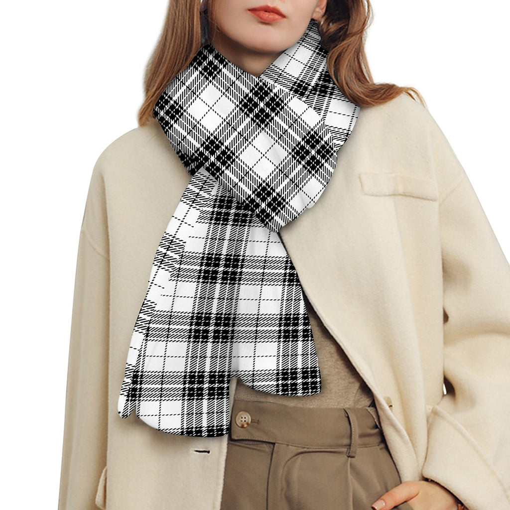 Black And White Tartan Pattern Print Scarf
