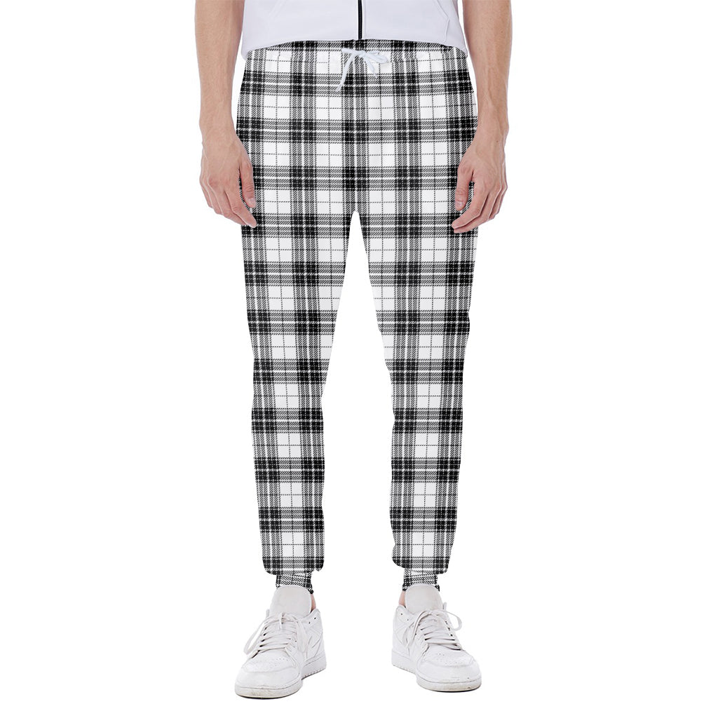 Black And White Tartan Pattern Print Scuba Joggers