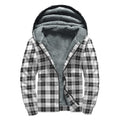 Black And White Tartan Pattern Print Sherpa Lined Zip Up Hoodie