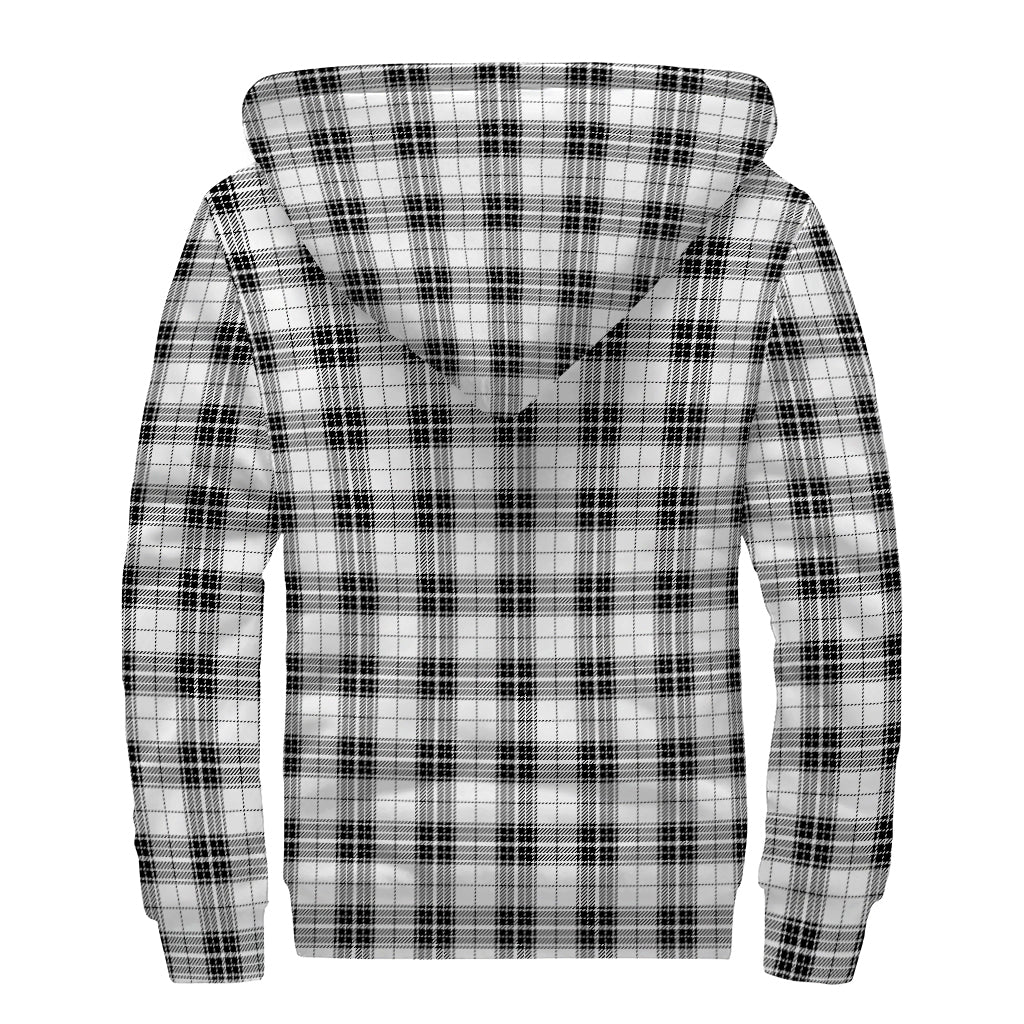 Black And White Tartan Pattern Print Sherpa Lined Zip Up Hoodie