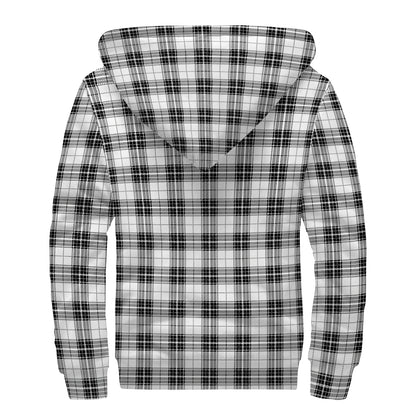 Black And White Tartan Pattern Print Sherpa Lined Zip Up Hoodie