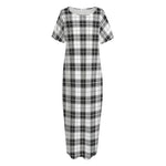 Black And White Tartan Pattern Print Short Sleeve Long Nightdress