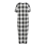 Black And White Tartan Pattern Print Short Sleeve Long Nightdress