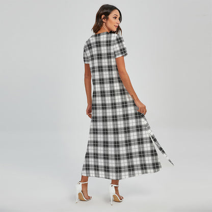 Black And White Tartan Pattern Print Short Sleeve Maxi Dress