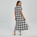 Black And White Tartan Pattern Print Short Sleeve Maxi Dress