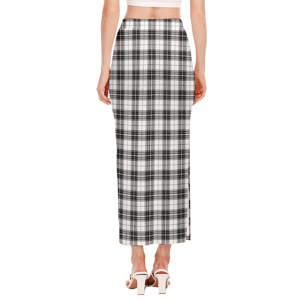 Black And White Tartan Pattern Print Side Slit Maxi Skirt