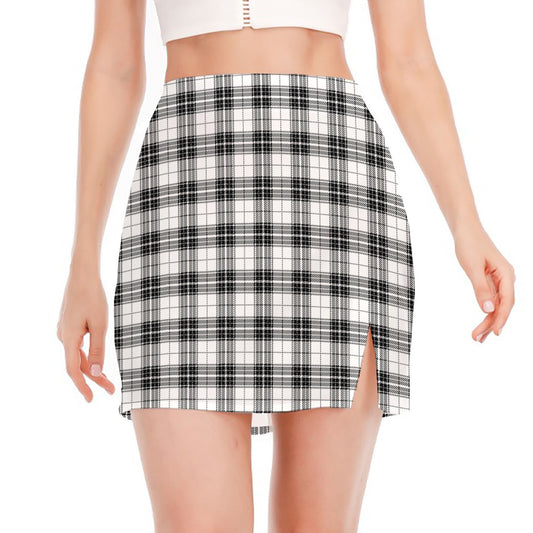 Black And White Tartan Pattern Print Side Slit Mini Skirt