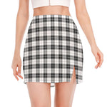 Black And White Tartan Pattern Print Side Slit Mini Skirt
