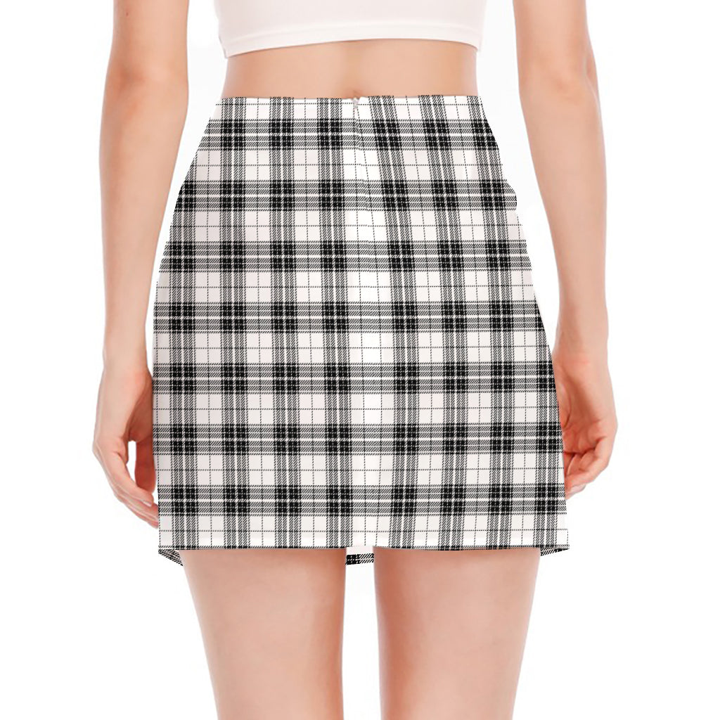Black And White Tartan Pattern Print Side Slit Mini Skirt