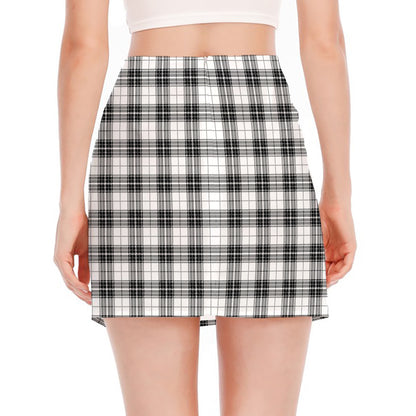 Black And White Tartan Pattern Print Side Slit Mini Skirt