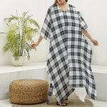 Black And White Tartan Pattern Print Silk V-Neck Kaftan Dress