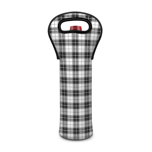 Black And White Tartan Pattern Print Single Neoprene Wine Tote