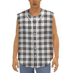 Black And White Tartan Pattern Print Sleeveless Baseball Jersey