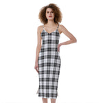 Black And White Tartan Pattern Print Slim Fit Midi Cami Dress