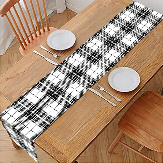 Black And White Tartan Pattern Print Table Runner