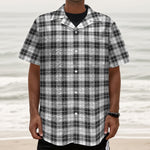 Black And White Tartan Pattern Print Textured Short Sleeve Shirt