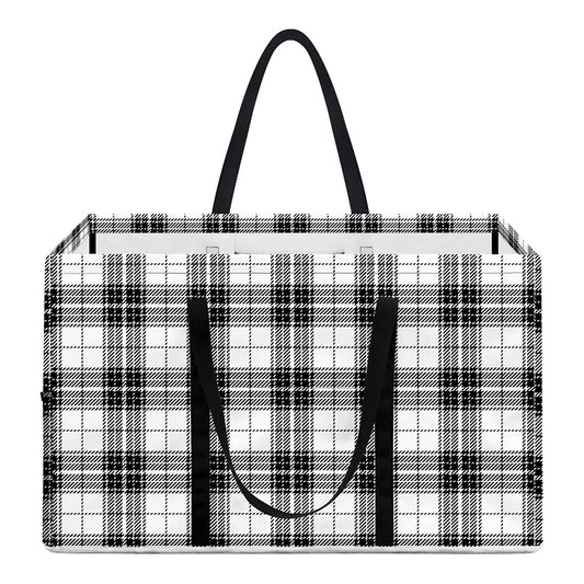Black And White Tartan Pattern Print Utility Tote Bag