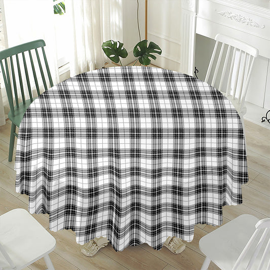 Black And White Tartan Pattern Print Waterproof Round Tablecloth