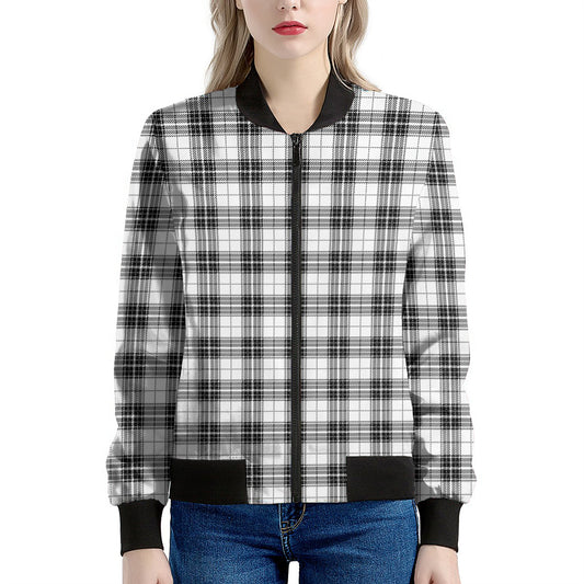 Black And White Tartan Pattern Print Women's Bomber Jacket