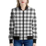 Black And White Tartan Pattern Print Women's Bomber Jacket