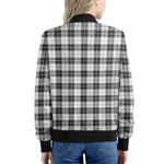 Black And White Tartan Pattern Print Women's Bomber Jacket