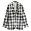 Black And White Tartan Pattern Print Women's Cotton Blazer