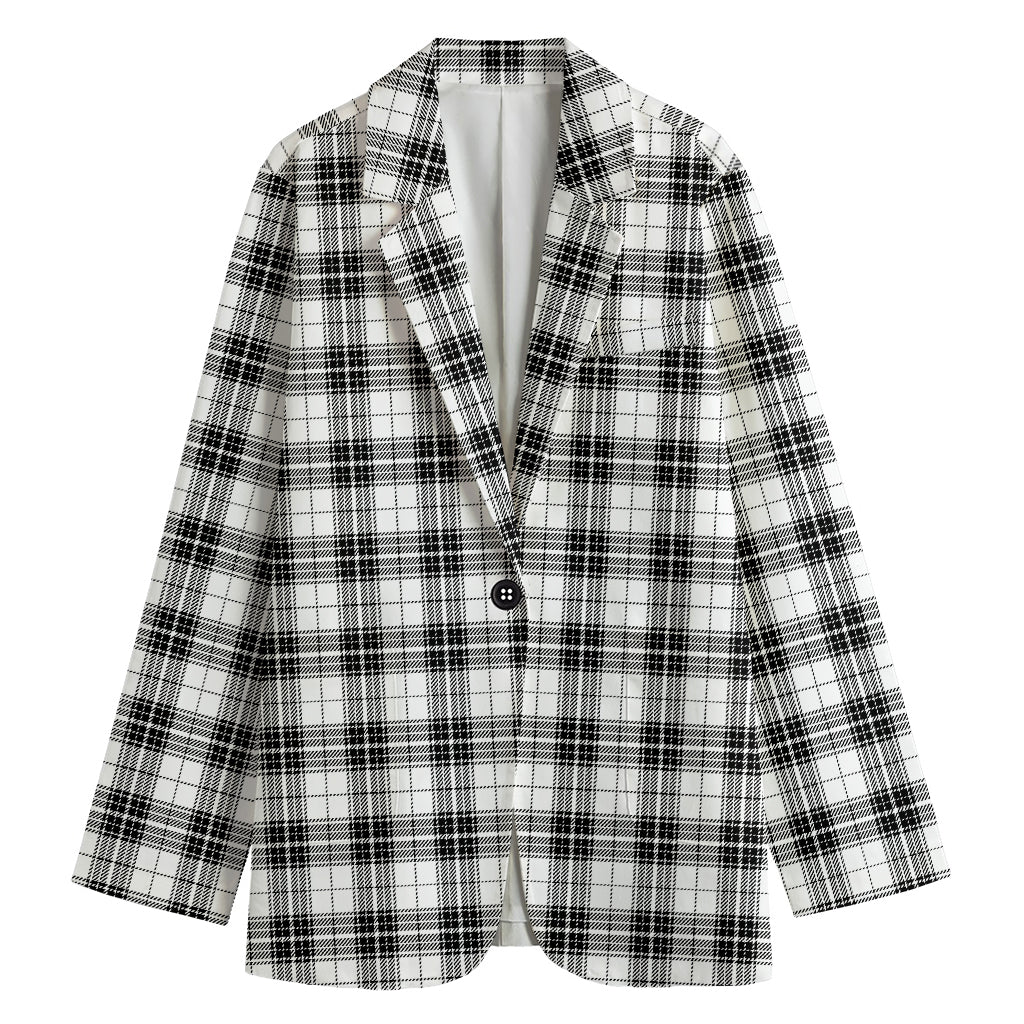Black And White Tartan Pattern Print Women's Cotton Blazer