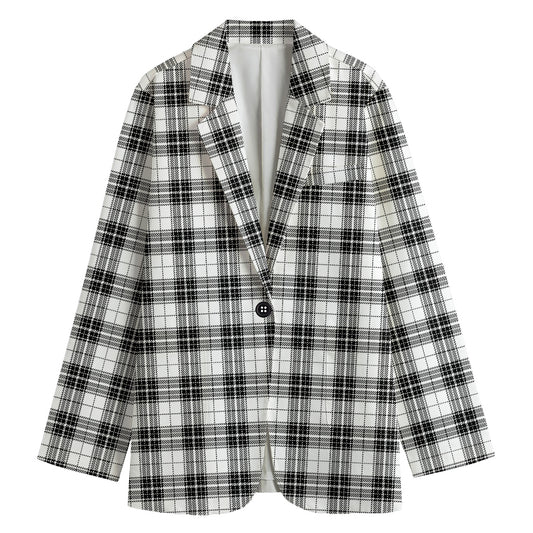 Black And White Tartan Pattern Print Women's Cotton Blazer