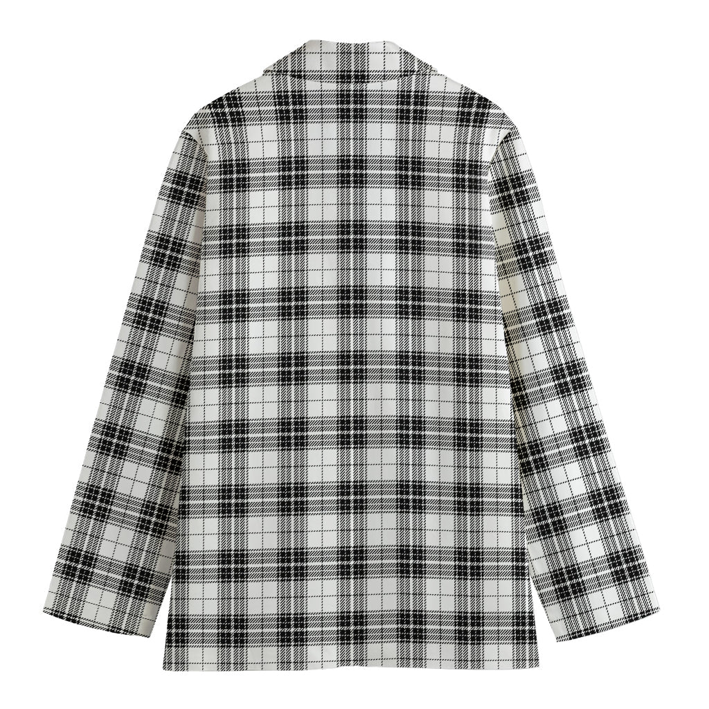 Black And White Tartan Pattern Print Women's Cotton Blazer