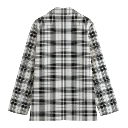 Black And White Tartan Pattern Print Women's Cotton Blazer