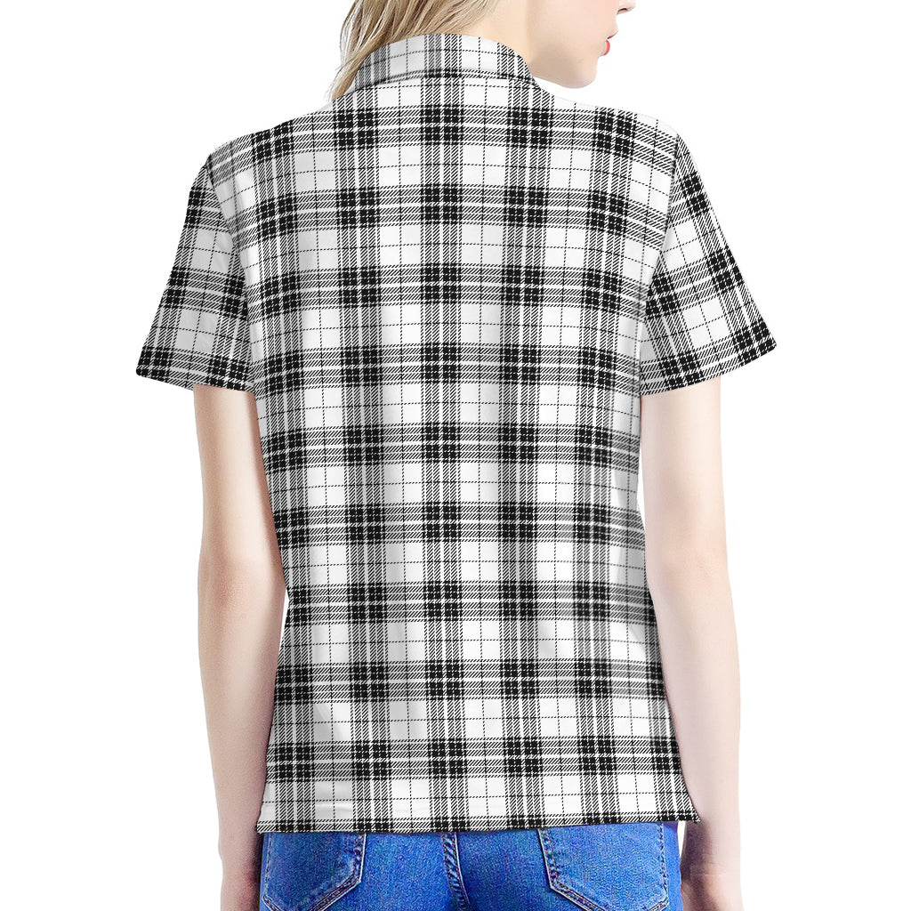 Black And White Tartan Pattern Print Women's Polo Shirt