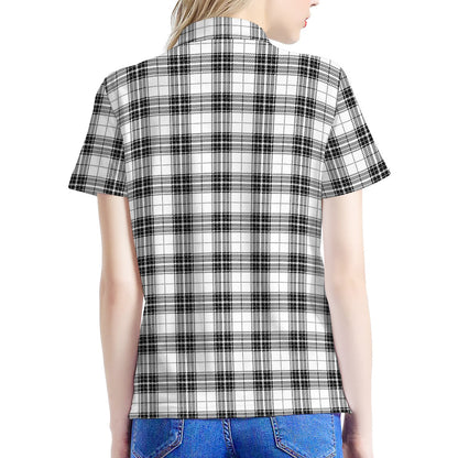 Black And White Tartan Pattern Print Women's Polo Shirt
