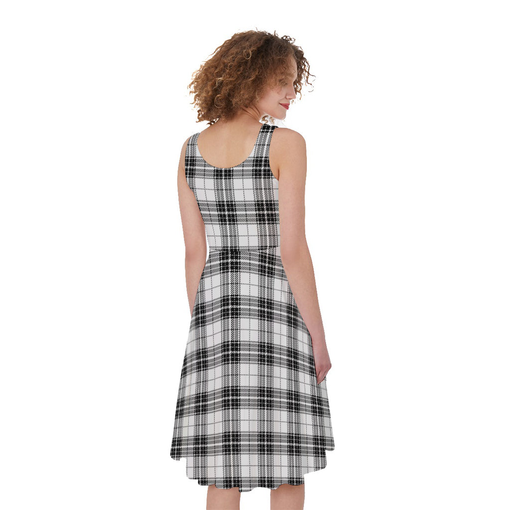 Black And White Tartan Pattern Print Women's Sleeveless Dress