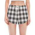 Black And White Tartan Pattern Print Women's Split Running Shorts