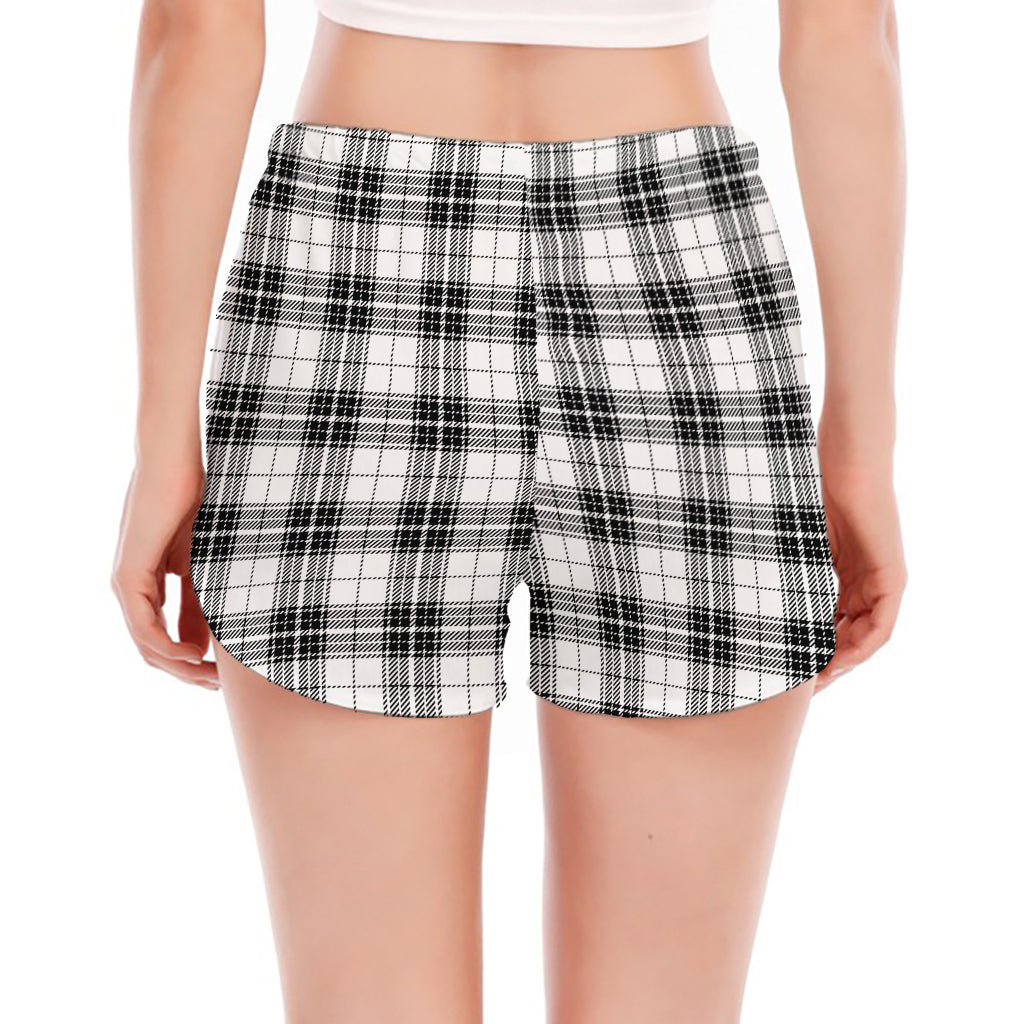 Black And White Tartan Pattern Print Women's Split Running Shorts