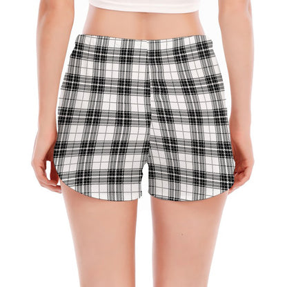 Black And White Tartan Pattern Print Women's Split Running Shorts