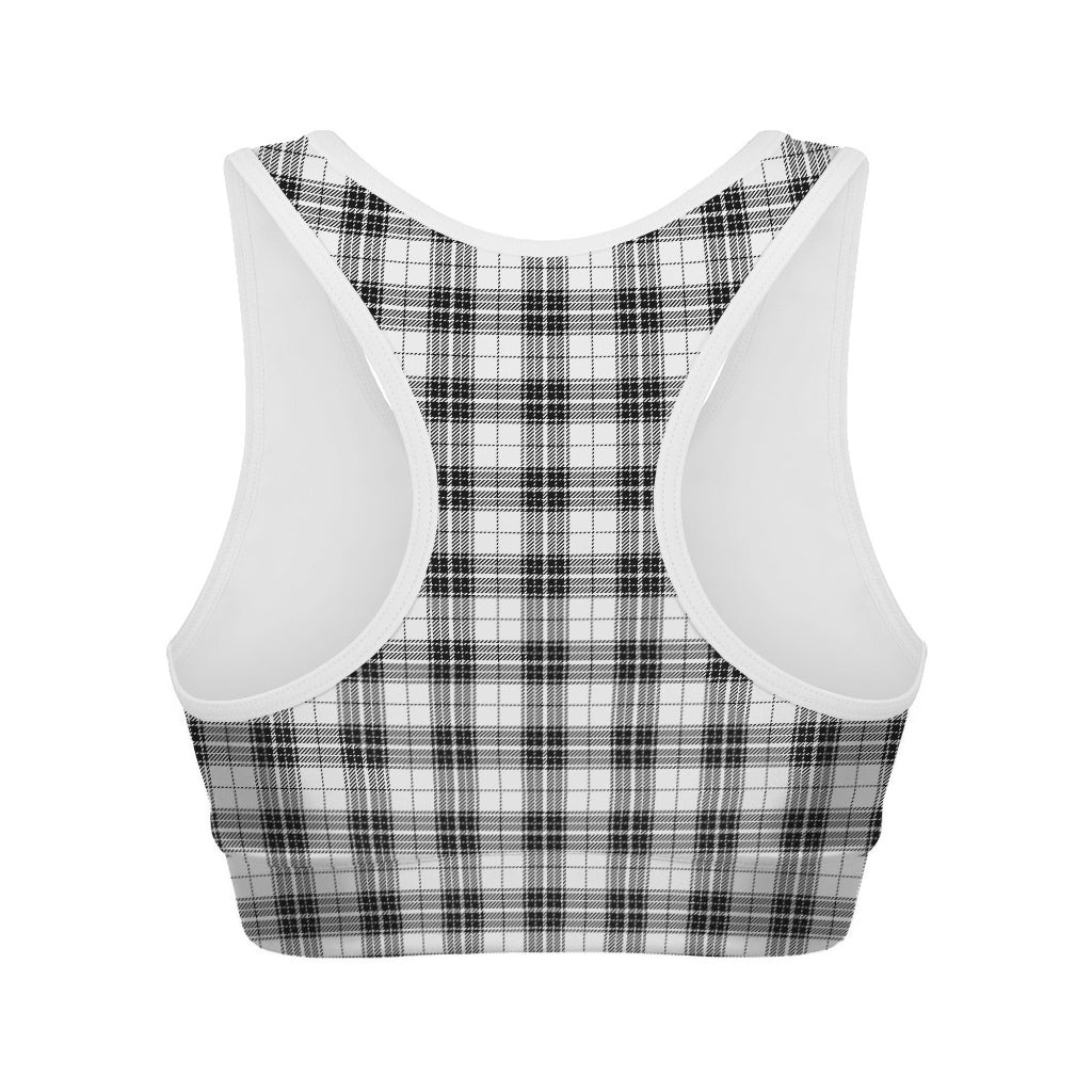 Black And White Tartan Pattern Print Women's Sports Bra