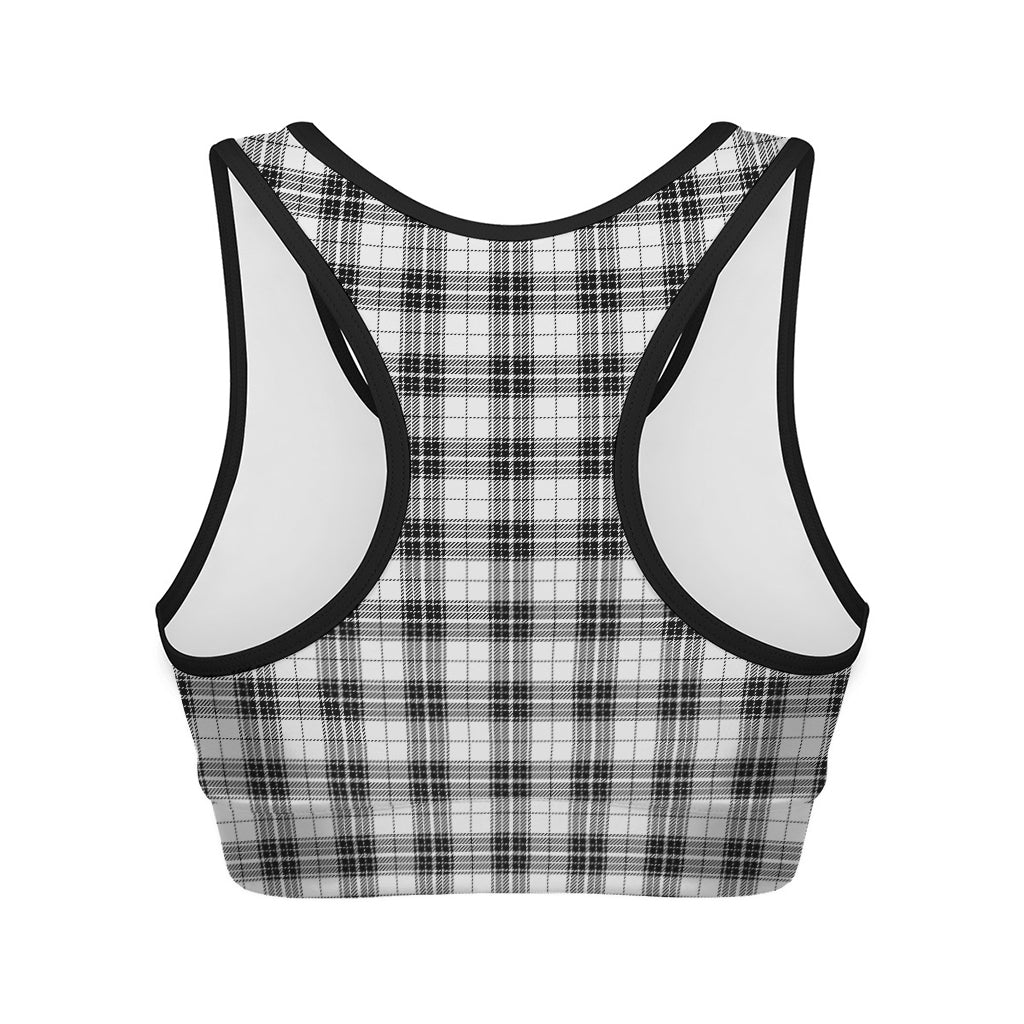 Black And White Tartan Pattern Print Women's Sports Bra