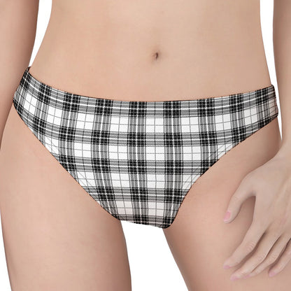 Black And White Tartan Pattern Print Women's Thong