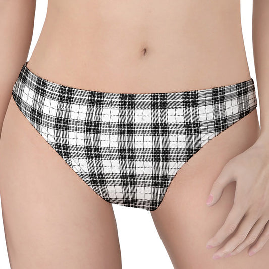 Black And White Tartan Pattern Print Women's Thong