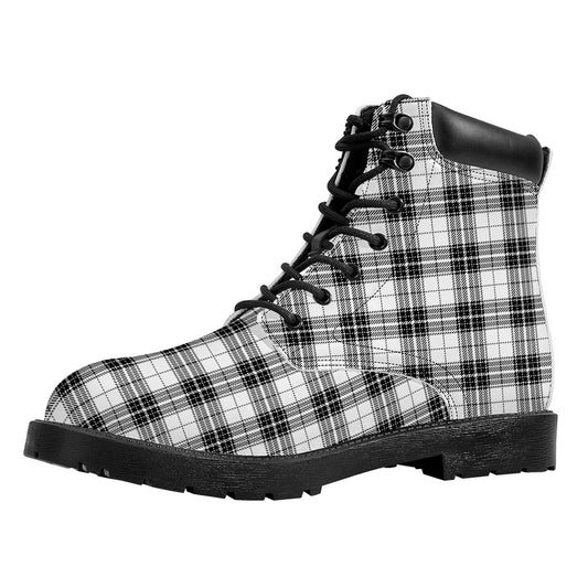 Black And White Tartan Pattern Print Work Boots